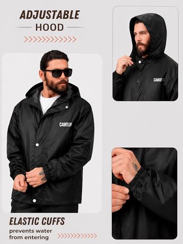 Image of Mens Raincoat Suit with Pant Set Glamoura Series | Waterproof Lightweight Breathable Rain Wear | Strong Stitching, Elastic Cuff & Waterproof Zipper Raincoat for men waterproof