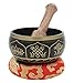 DharmaObjects ~ Tibetan OM MANI Singing Bowl Set ~ With Mallet, Brocade Cushion & Carry Bag ~ For Meditation, Chakra Healing, Prayer, Yoga (Eight Lucky Symbol, Black)