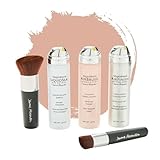  Jerome Alexander Magic Minerals AirBrush Foundation Set 5 St.Foundation + Primer & Fixier Spray + 2 Pinsel – Integriertes Make-up mit Hautpflege feuchtigkeitsspendend (Light, 50 + 50 + 45 ml)