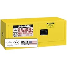 Justrite 12 Gallon Manual Close Piggyback Flammable Storage Cabinet, 18 Gauge Steel, 2 Door Fire Cabinet, 18" x 43" x 18", Made in The USA, Yellow, 891300