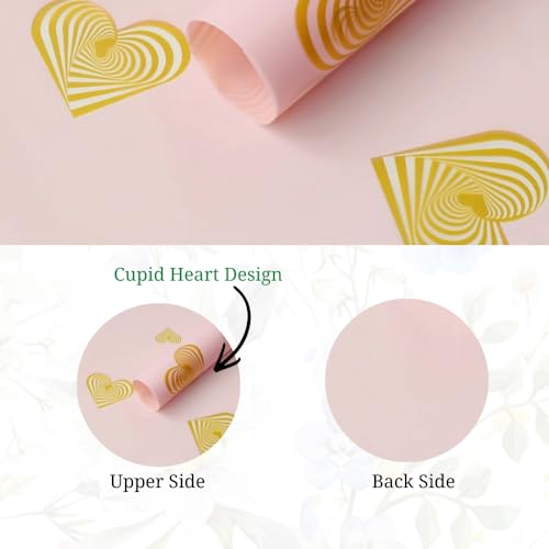 Image of Oasis - 10 Sheets Korean Style Waterproof Premium Bouquet Wrapping Sheet (58cm x 58cm, 60 Microns) | Cupid Heart Design, Giftwrap for Flowers & DIY Gift Wrapping Paper For Valentines Day