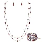 Coiris Earring and Necklace Set for Women 2 Layer Beaded Long Collar Statement Strand Necklace Fashion Trendy Dangle Earrings Boho Jewelry Sets for Women (ST0011-Purple)