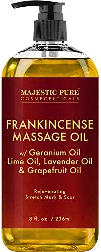 Stretch Mark and Scar Frankincense Massage Oil by Majestic Pure, for Softer & Smoother Skin - Visibly Reduces Appearances of Scars and Stretch Marks - 8 fl oz