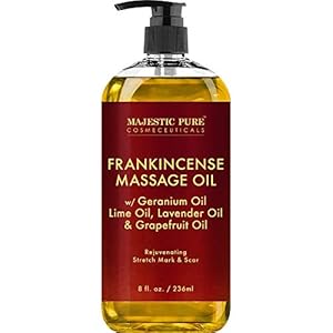 Stretch Mark and Scar Frankincense Massage Oil by Majestic Pure, for Softer & Smoother Skin – Visibly Reduces Appearances of Scars and Stretch Marks – 8 fl oz