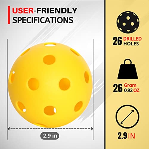 Plarrow Sports Indoor Pickleball Balls Set Of 12 With Mesh Bag - Durable Yellow Balls With Nice Bounce - 26 Holes & Specifically Designed For Indoor Courts - Meets Usapa Standards #TOP1