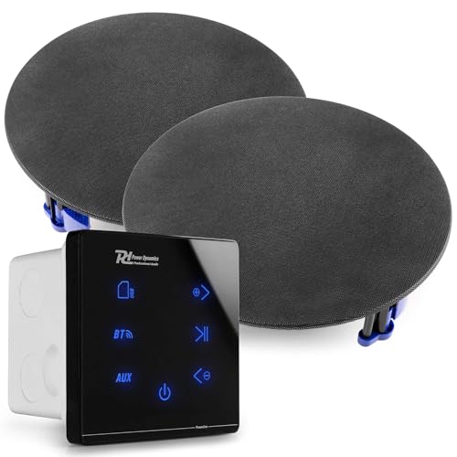 Power Dynamics Powerline A50B Pack Amplificateur Mural avec 2 Enceintes Encastrables - 60 Watts, BT 5.0, USB et Micro SD, Écran Tactile, Télécommande, Idéal pour Sonorisation de la Maison