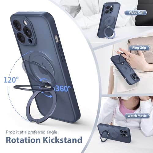 GolbinBox 360° Spin Magnetic Stand for iPhone 14 Pro Max Case, [Compatible with MagSafe], [Full Camera Protection] [16FT Military Drop Protection], Slim Translucent Matte Phone Case, Navy Blue by GolbinBox - Used condition - Image 3