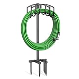 iRhodesy 109.5CM Gartenschlauchhalter, Standfester Gartenrohrständer Einfacher Stil Schlauchhalter Freistehend, Abnehmbarer Metall Wasserschlauch Ständer Schlauchständer für Hof Rasenplatz
