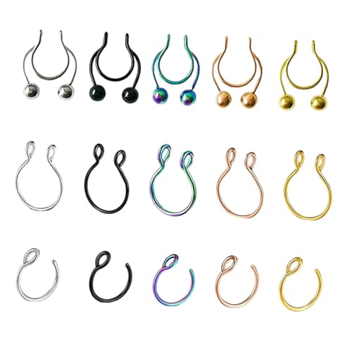 MOBUTOFU 15pcs Fake Nose Rings Set Stainless Steel Piercing Jewelry Fashion Nasal Rings for Wedding