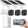Hiseeu Wireless Security Camera Outdoor, 4MP Solar Camera, Wire-Free, Battery Powered Home Camera,4CH Expandable,PIR,Spotlight, 2-Way Audio, IP66 Waterproof, 90-Day Video Storage, Work with Alexa