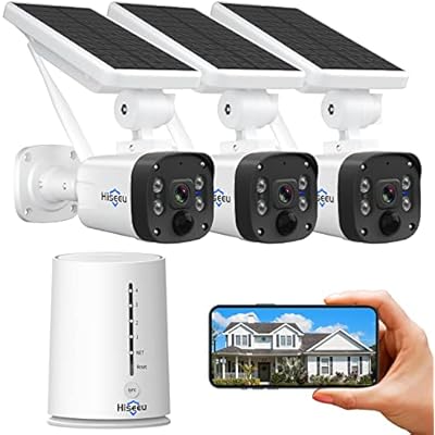 Hiseeu Wireless Security Camera Outdoor, 4MP Solar Camera, Wire-Free, Battery Powered Home Camera,4CH Expandable,PIR,Spotlight, 2-Way Audio, IP66 Waterproof, 90-Day Video Storage, Work with Alexa