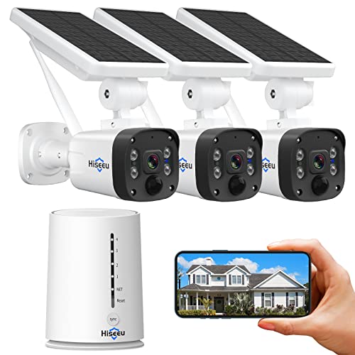 Hiseeu Wireless Security Camera Outdoor, 4MP Solar Camera, Wire-Free, Battery Powered Home Camera,4CH Expandable,PIR,Spotlight, 2-Way Audio, IP66 Waterproof, 90-Day Video Storage, Work with Alexa by Hiseeu - Used condition - US$83.16