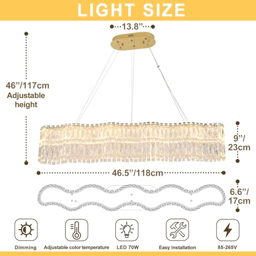 Veythral Modern LED Crystal Chandelier Large 46.5 inch with Remote Control Dimmable Gold Pendant Light Fixture for Dining Room Kitchen Island Living Room Bar by Veythral - Image 4