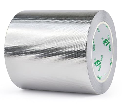 Image of BOMEI PACK Adhesive Aluminum Foil Heat Shield Tape 1 Pack 5 inch x 66ft, Barrier Fiberglass Thermal Insulation Reflective Material High Temp Protectionn