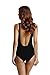 zeraca Women's High Cut One Piece Swimsuits (S6, Black)