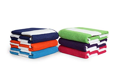 100% Cotton Bath Towel, Pack of 6, Cabana Stripe Beach Towel, Large Pool Towels (27” x 54”), Highly Absorbent, Light Weight, Soft and Quick Dry Swim Towels, for Parties, Guests - Thumbnail 2