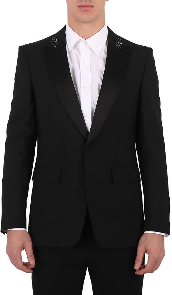 BURBERRY Men's Black English Fit Embellished Mohair Wool Tuxedo Jacket, Brand Size 44S (US Size 34S)