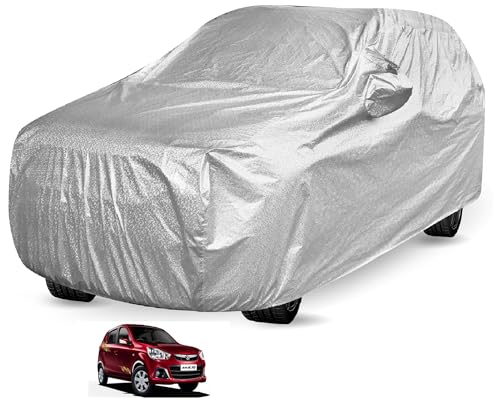 Image of Auto Hub Waterproof Car Cover Compatible with Maruti Alto K10 with Mirror Pocket, Soft Cotton Lining, Waterproof Alto K10 Car Cover- Metallic Silver