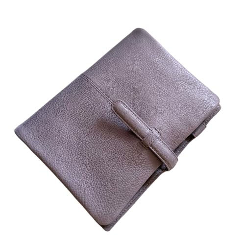 Burxxong A5 Genuine Goatskin Leather Journal Planner,Stalogy Rings Notebook with 30MM Binder Agenda Diary (Grey Purple)