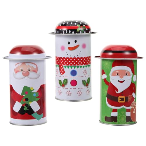 3pcs Christmas Box Candy Tin Jar - Candy Storage Containers Tinplate - Sweet Tin Can for Christmas New Year Party Favors - Pattern