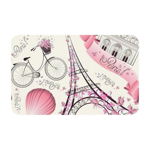 Fgwaauh Alfombrilla de ducha con diseño de la Torre Eiffel y una bicicleta de tierra de diatomeas, antideslizante, superabsorbente, de secado rápido