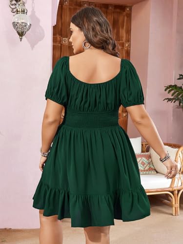 Image of SCOMCHIC Womens Plus Size Mini Dress Square Neck Puff Short Sleeve Casual Summer A Line Boho Cute Spring Short Dresses