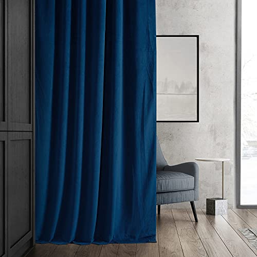 HPD Half Price Drapes Signature Velvet Thermal Blackout Curtains for Living Room 96 Inch Long (1 Panel) Rod Pocket Insulated Blackout Curtains for Bedroom Window Curtains, 50W x 96L, Union Blue