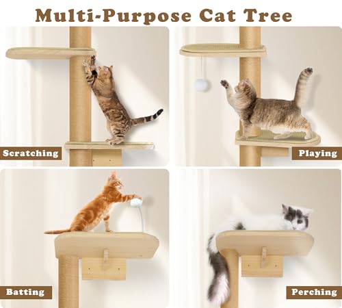Wild Simulation Cat Tree for Kittens, 5-Level Floor to Ceiling Cat Wall Shelves with Sisal Mat Platforms, Rotating Wall-Mounted Climbing Tower for Scratch, Lookout & Perch by PELUOMOZ - Image 5
