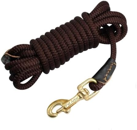Dog Leash, 10M Nylon Long Tracking Round Dog Training Rope 8mm Dog Supplies Copper Buckle Nylon Dog Leash Outdoor Puppy Walking Rope(10M,Coffee)
