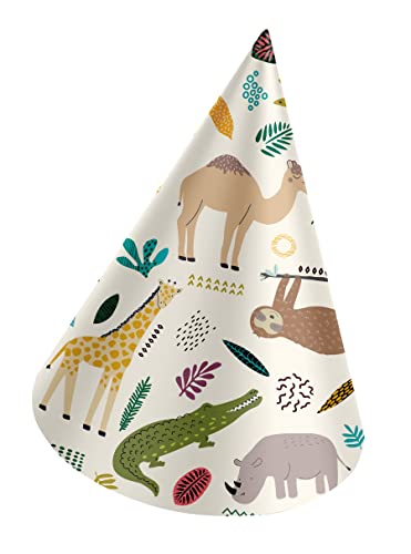 Folat 68329 Chapeaux de fête Papier Zoo Party-6 pièces, Multicolore