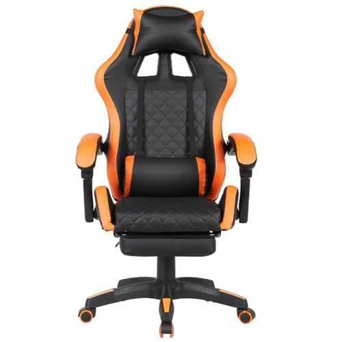 Sedia Gaming Poltrona da Ufficio Direzionale Ruote Girevole Sportiva Racer Direzionale Office Racing Presidenziale Casa Studio Sedia Da Scrivania Altezza Regolabile (Arancione con Poggiapiedi) - Sedia gaming - Immagine 2