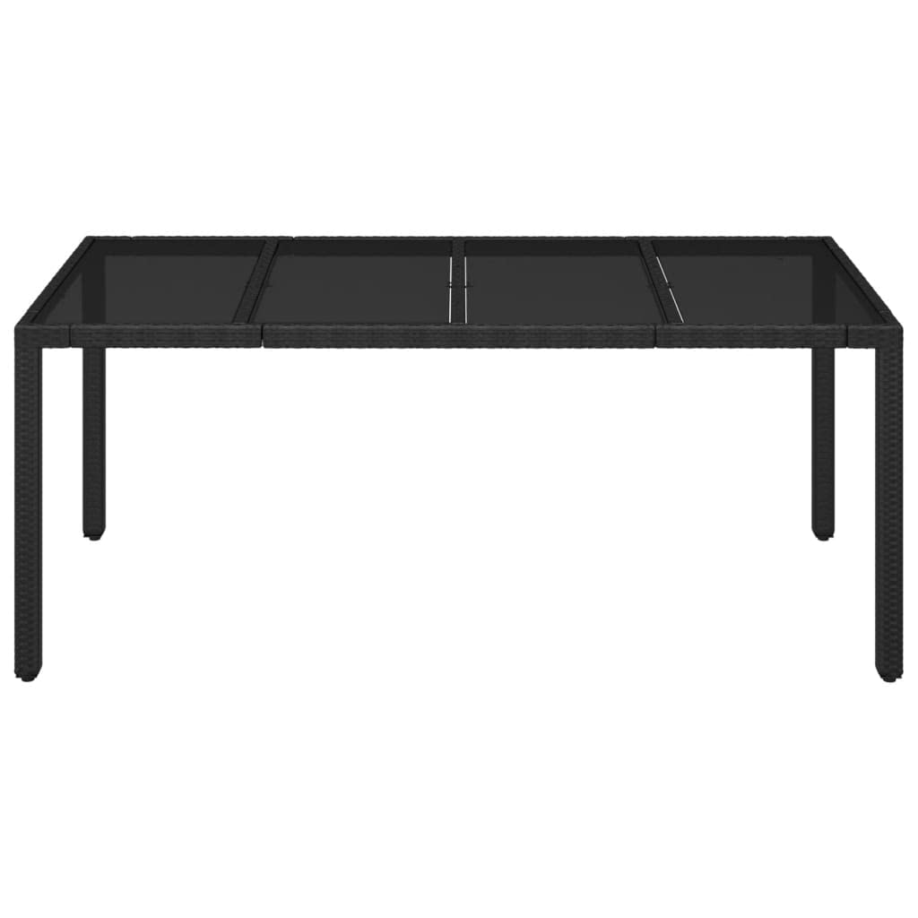 Mesa de jardín de polirratán, color negro, 190 x 90 x 75 cm | Placa de cristal templado, marco de acero con recubrimiento en polvo, resistente al agua, fácil de limpiar, para terraza