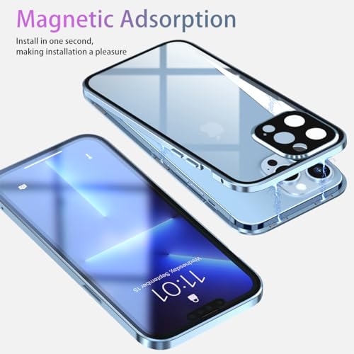 OMGZONE Magnetic Case for iPhone 15 Pro Max Full Body Cover,Screen Protector built-in Transparent Tempered Glass and Camera Protector,360 Degree Metal Bumper Case for iPhone 15 Pro Max,Clear Black - Image 2