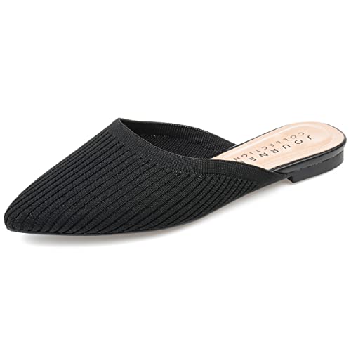 Image of Journee Flat Knit Mules for Women - Closed Pointed Toe Slip-On Shoe - Comfortable Aniee Slide