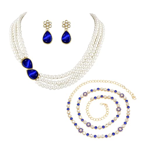 Image of Peora Faux Pearl Crystal Necklace & Jewellery Set Gift for Women