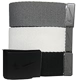 Nike Men's 3 Pack Web Belt, Matte Black Hardware, Black/White/Grey, One Size