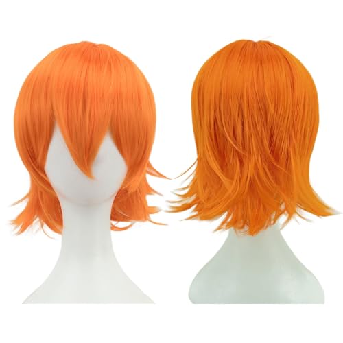 IMISSU 12 Inches Unisex Short Cosplay Hair Party BOB Wig with Bangs Halloween Costume Wigs (Bright Orange)
