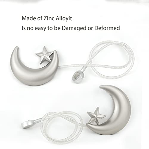 Canjuxk 2 Pack Curtain Tiebacks，Magnetic Curtain Tiebacks,Star Moon Curtain Decorative Weave Rope Curtain Holdbacks Holder For Window Decor, Curtain Clips Rope Straps Magnet For Home Office (Silver) #TOP3