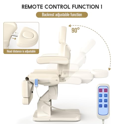 Electric Spa Medical Treatment Exam Chair, 4 Motor Aluminum Hydraulic System for Facial, Eyelash, Tattoo, Podiatry Treatment Beauty Massage, Hand Remote Controlled Adjustable Chair/Bed - Beige Gray - Thumbnail 3