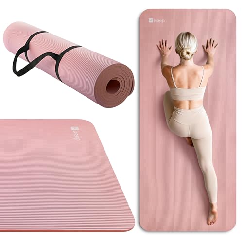KEEP Extra Thick NBR Yoga Mat for Women & Men, 10mm Thick, 72”x32” Large Exercise Mat with Non-Slip Workout Mat for Yoga, Pilates, Stretching, Meditation – Wide & Cushioned Fitness Mat, Sakura pink Sakura powder by KEEP - Used condition - Image 2