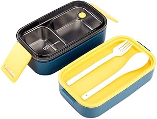 Gukasxi Stainless Steel Lunch Box Bento Box Double Layer Design Leakproof Insulated Food Storage Utensils Sauce Container Large Capacity Bento Lunch Boxes for Adults Kids (Blue)