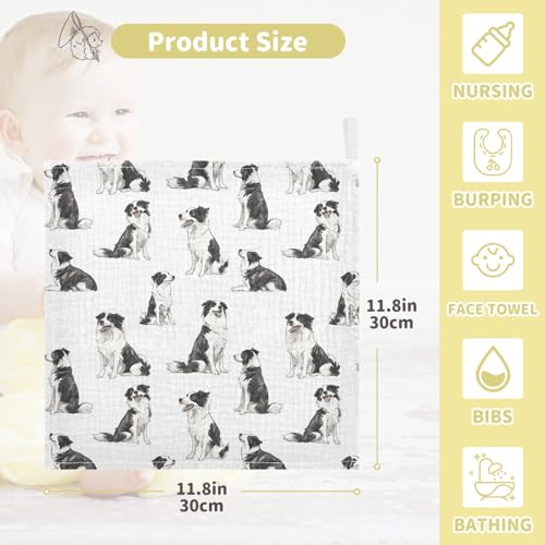 Image of vvfelixl Border Collies Poses Baby Burp Cloths Baby Muslin Washcloths for Boys Girls Cotton Babys Face Towel for Newborn Infants Soft and Absorbent 11.8 X 11.8 in, 5 Pack