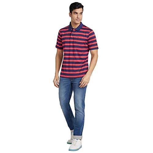 Image of Colorplus Men's Pure Cotton Stripe Pattern Classic Fit Polo Neck Half Sleeve Casual T-Shirt