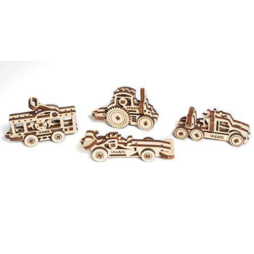UGears U-Fidgets Vehicles - Mechanical Puzzle Trinkets - Set of 4 Models - Anti-Stress 3D Puzzle - Self Assembly Kit - 4 Mini Models - Miniature Model - Mechanical Models - Plywood Building Set