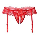 TiaoBug Damen sexy Perlen Strings Tangas T-Back Thongs Panties Stretch Bikini Briefs G-String erotische Dessous Unterhosen Rot C Einheitsgröße
