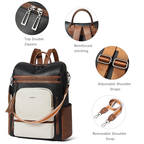 Image of Shrrie Vegan Leather Laptop Backpack for Women 15.6 inch Work Backpack Fashion Travel Backpack Purse for Business College