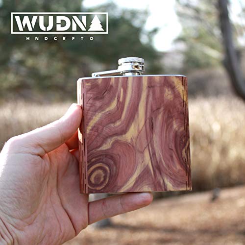 Wudn 6 Oz. Wooden Hip Flask - Stainless Steel Body, Real Aromatic Cedar #TOP6