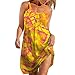 errcom Damenkleid Ärmellos Lässig Boho Kleid Party Damenkleid Damen Sommer Strand Frühling Gestreifter Druck Süßes Kleid Swing Cover Up Sommerkleid (Orange, XL)