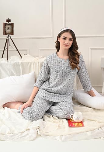 Image of Amazon Brand - Tavasya Women Cotton- Rayon Printed Kurti with Pant Co-Ord Set | Soft Comfortable Straight Fit Ethnic Kurta Set | 3 /4 Sleeves V-Neck Daily, Office & Casual Wear