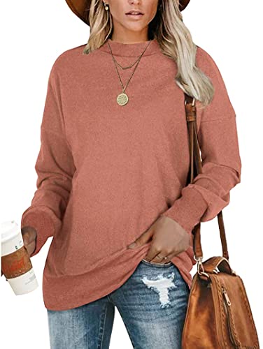 PLMOKEN Trendy Sweatshirts For Leggings For Women Fashion Long Sleeve Pullover Blouse Soft(Brick Red,M)